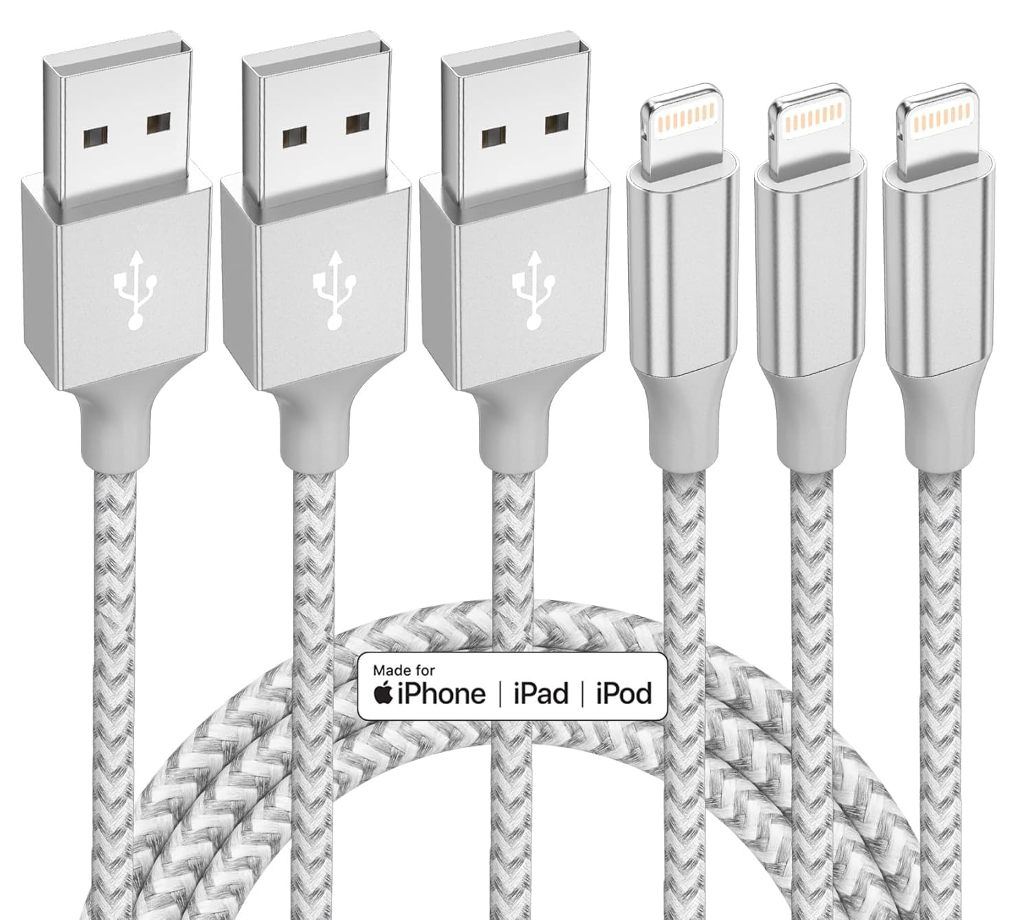 iPhone Charger 3 Pack 10 ft Apple MFi Certified Lightning Nylon Braided Cable Fast Charging Cord ... | Amazon (US)