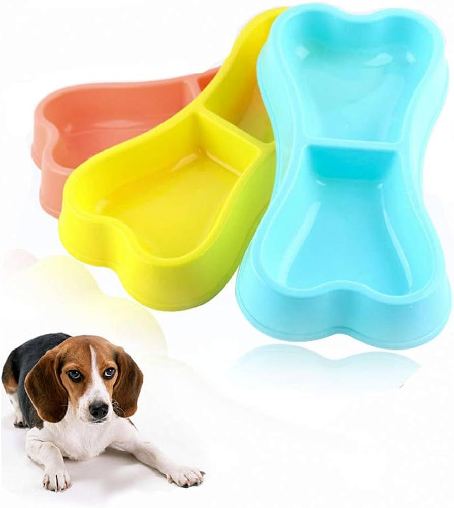 3 Pcs Dog Double Bowls Bone Shaped Feeder Pet Plastic Bowl Water Food Feeding Container Smooth Su... | Amazon (US)