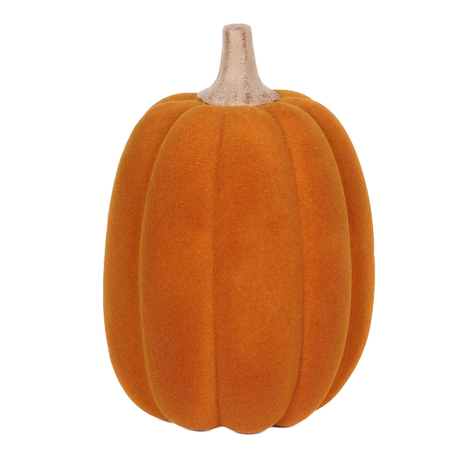 Harvest Orange Flocked Pumpkin Decoration, 13 in, by Way To Celebrate | Walmart (US)