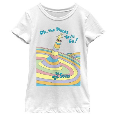 Girl's Dr. Seuss Oh The Places You'll Go Book Cover  T-Shirt - White - Medium | Target