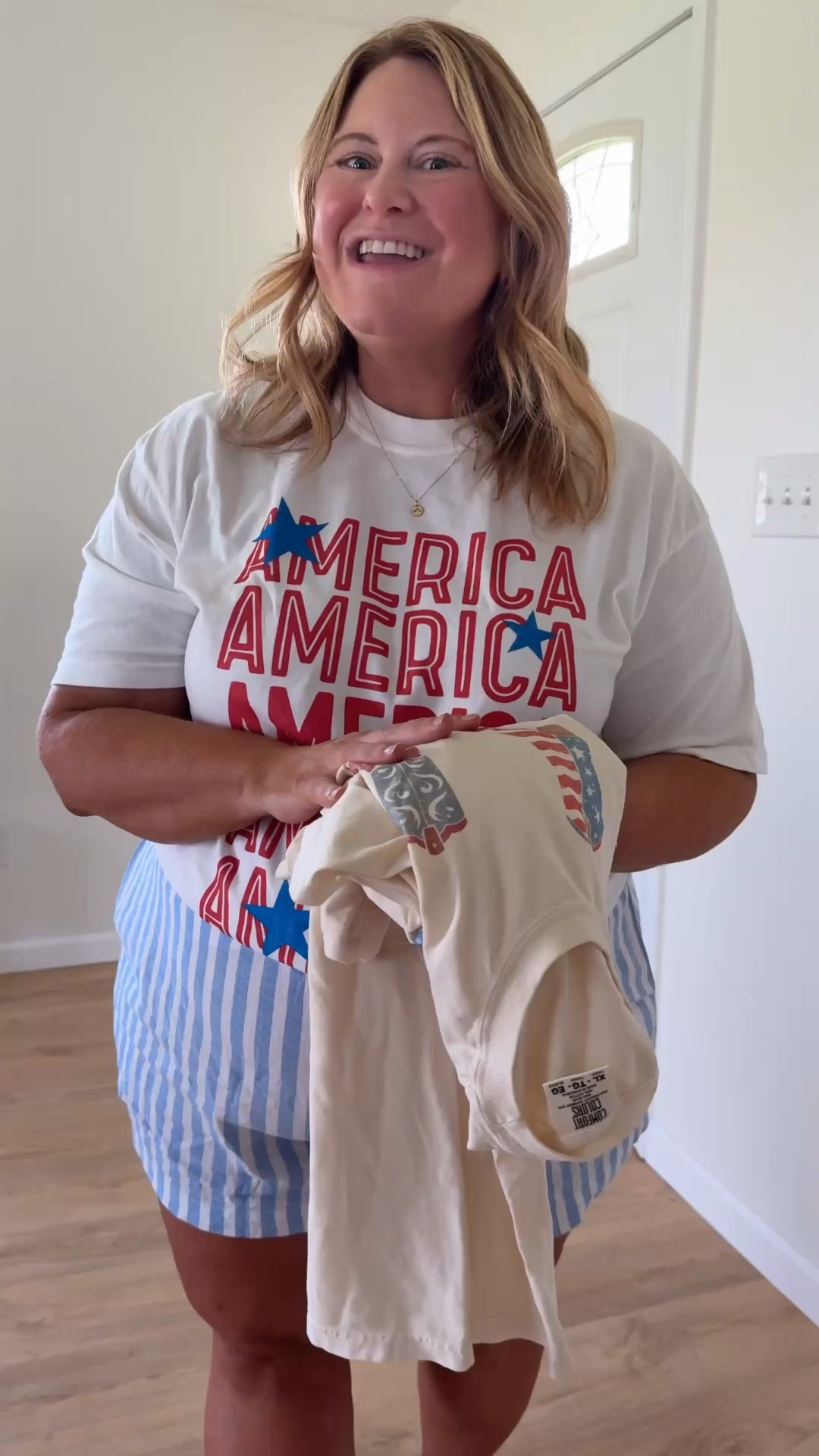 Patriotic tees from @mtnmoverz! 

Wearing an XL.  Use code STEPHSHARES20 to save!

#LTKMidsize #LTKBump #LTKSeasonal