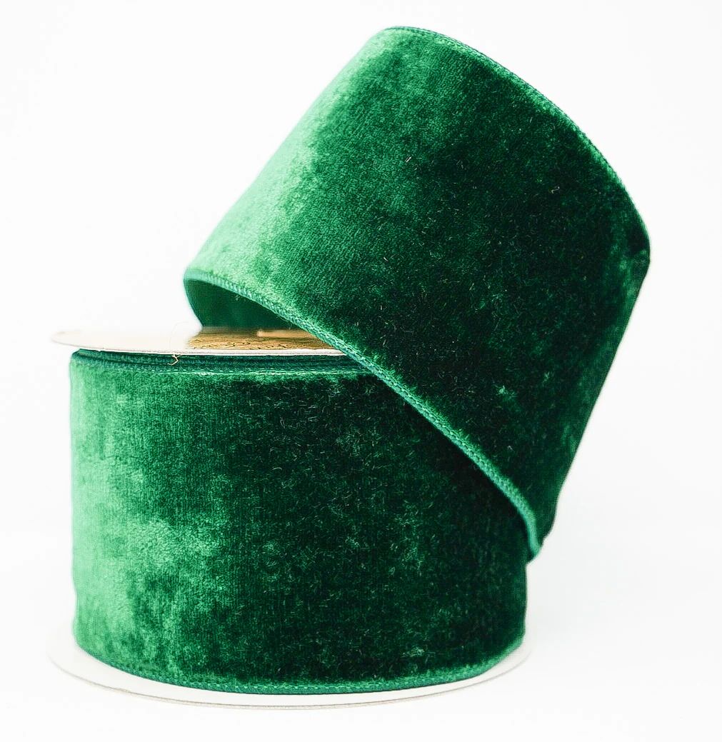 Emerald Green Velvet with Green Satin Back Ribbon | Hello Holidays