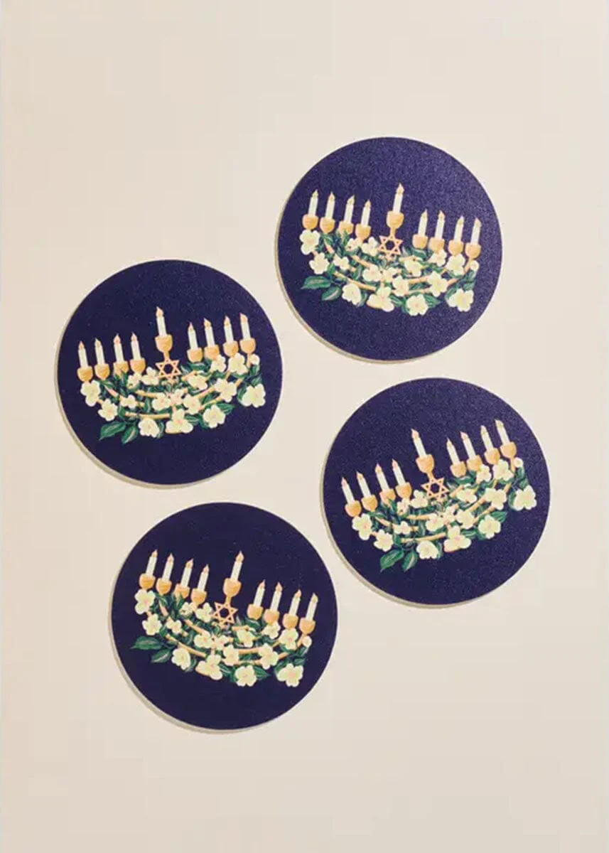 Hanukkah Floral Menorah Coasters - Set of 4 | Alice & Wonder