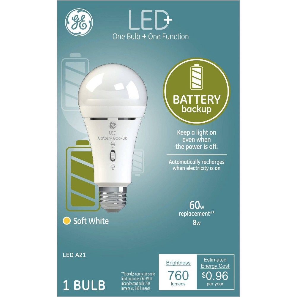 General Electric 60W 1pk A21 Battery Back Up LED+ Light Bulb Clear | Target