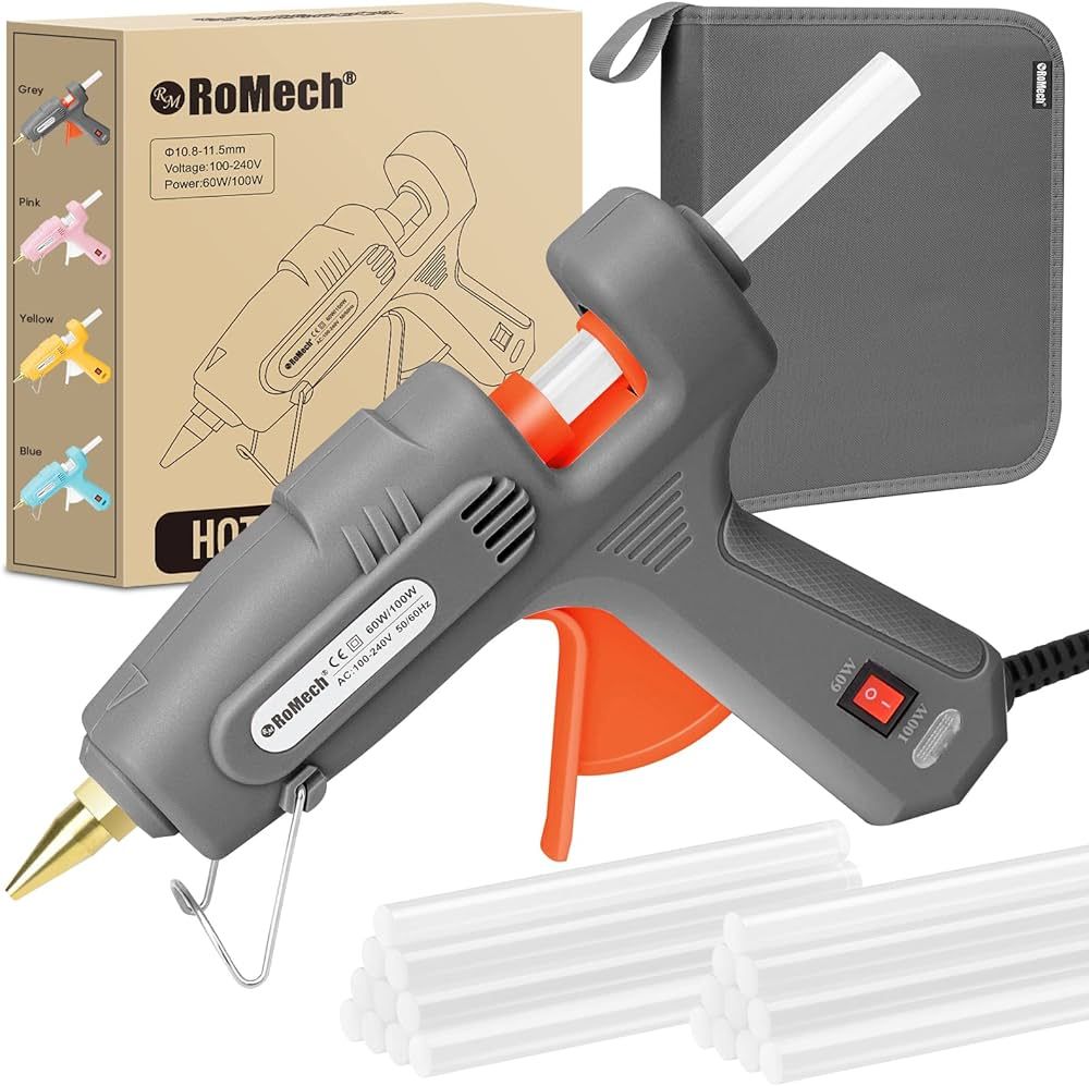 ROMECH Full Size Hot Glue Gun with 60/100W Dual Power and 21 Hot Glue Sticks (7/16"), Fast Prehea... | Amazon (US)