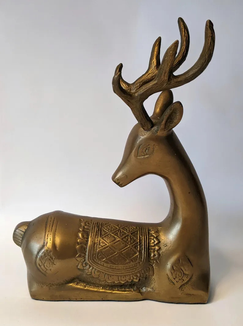 Vintage Solid Brass Kneeling Roe Buck Deer Figurine 7 Tall Christmas Decor Mantel Window Holiday ... | Etsy (US)