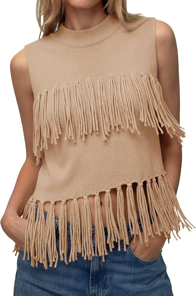 Tankaneo Womens Fringe Knit Tank Tops Lightweight Sleeveless Sweater Vest | Amazon (US)