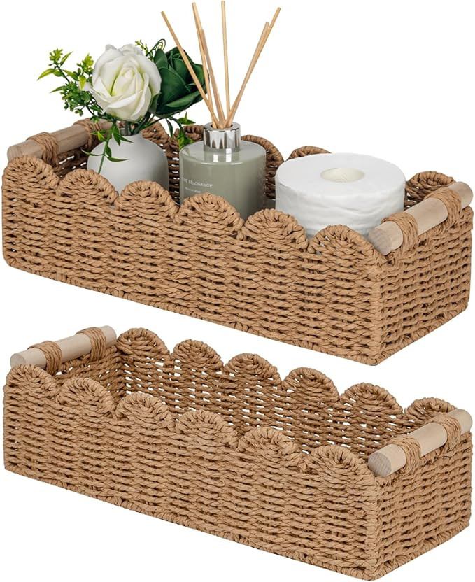 CubesLand Scalloped Decor Basket for Living Room, Home, Bathroom, 2SAME SIZE Paper Rope Basket, T... | Amazon (US)
