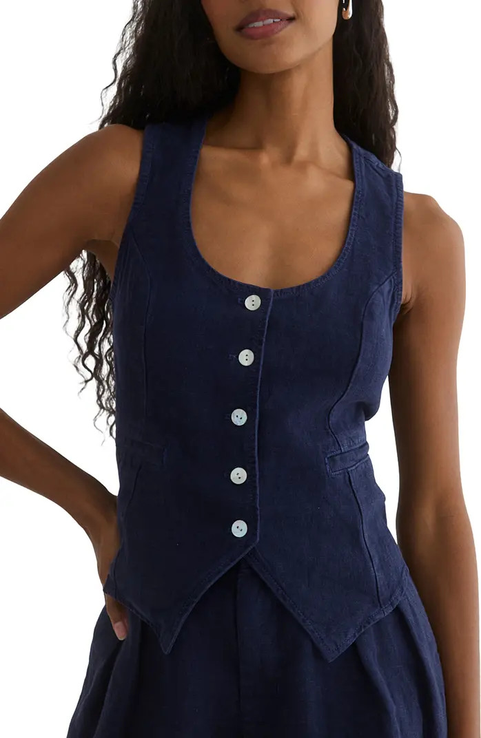 Bella Dahl Linen Scoop Neck Button-Up Vest | Nordstrom | Nordstrom