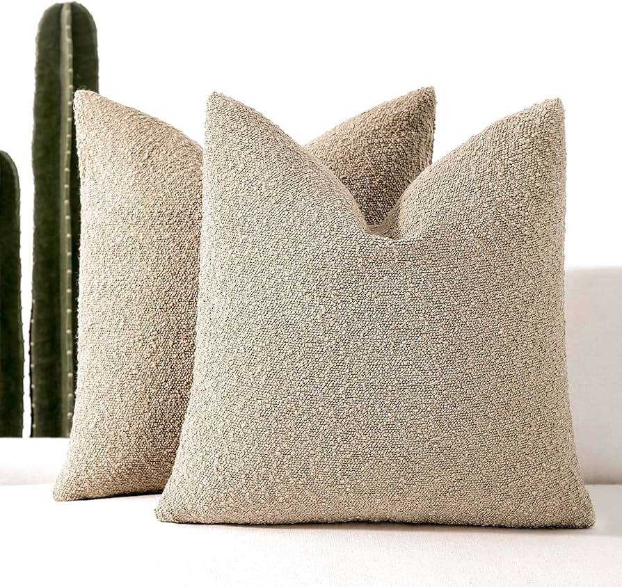 16x16 Boucle Throw Pillow Covers, Set of 2, Oatmeal | Amazon (US)