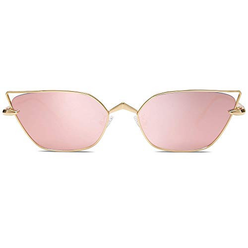 SOJOS Small Cateye Sunglasses Fashion Narrow Fun Trendy Rectangle Sunnies SJ1127, Gold/Pink | Amazon (US)