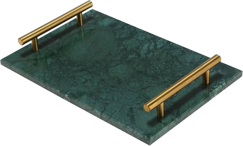 MAOPINER Marble Stone Decorative Tray Perfume Tray with Copper-Color Metal Handles Handmade Jewel... | Amazon (US)