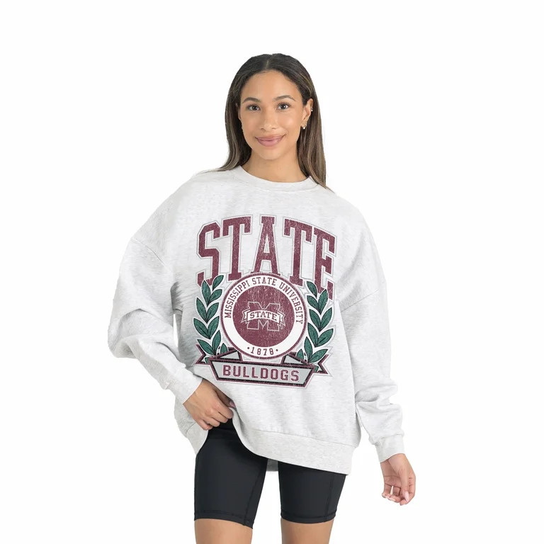 Women's Gameday Couture Gray Mississippi State Bulldogs Premium Fleece Drop Shoulder Oversized Pu... | Walmart (US)