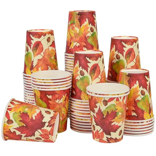 Elyxio 100Pcs Fall Party Cups Maple Leaves Paper Cups Thanksgiving Harvest 9oz Disposable Drinking Cups Watercolor Fall Leaf Beverage Cups for Hot Cold Drinks Coffee Party Supplies | Amazon (US)