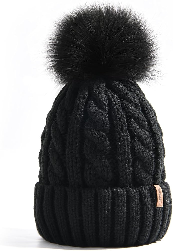 FURTALK Winter Beanie Knit Hat for Women Warm Fleece Lined with Faux Fur Pom Poms Womens Thick Sk... | Amazon (US)