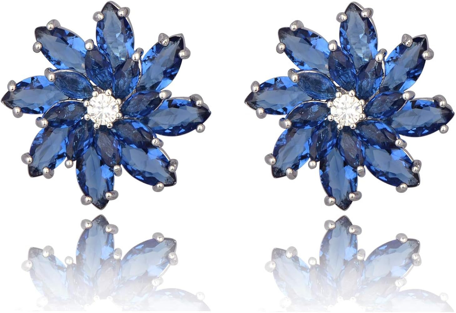 Cubic Zirconia Flower Stud Earrings - Large Sparkly CZ Crystal Rhinestone Snowflake Studs Daisy F... | Amazon (US)