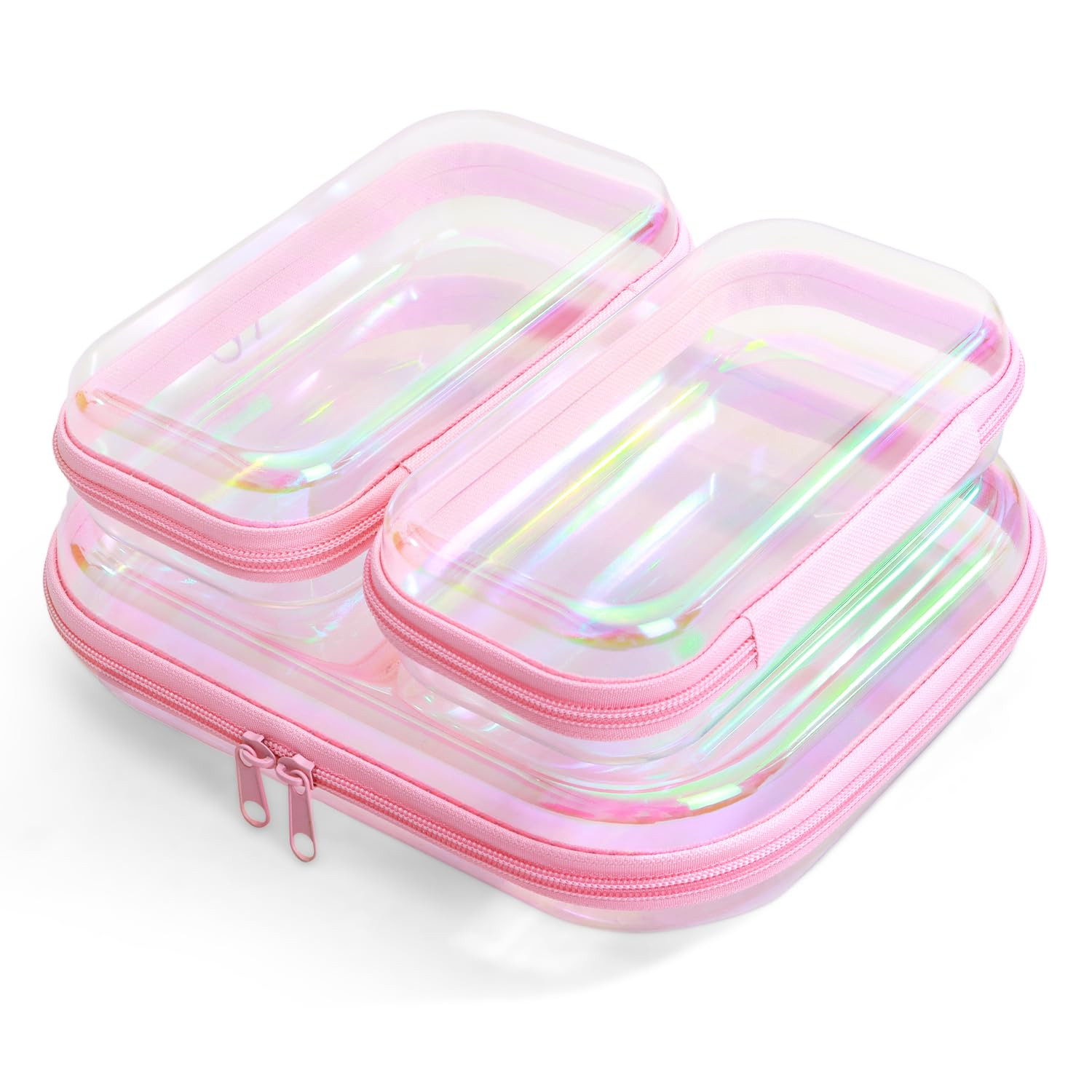 Clear Hard Shell Zipper Case, Surface scratch resistant material, Portable Cosmetic Bag with Zipper, Diaper Bag Organizing Pouches, Hard Plastic Case, Clear Bags for Organizing, Laser Pink （3 Pcs） | Amazon (US)