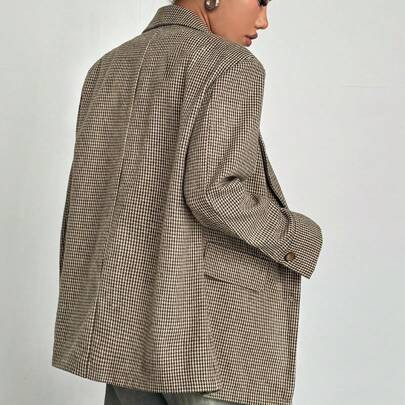 Women's Houndstooth Print Casual Loose Fit Blazer | SHEIN