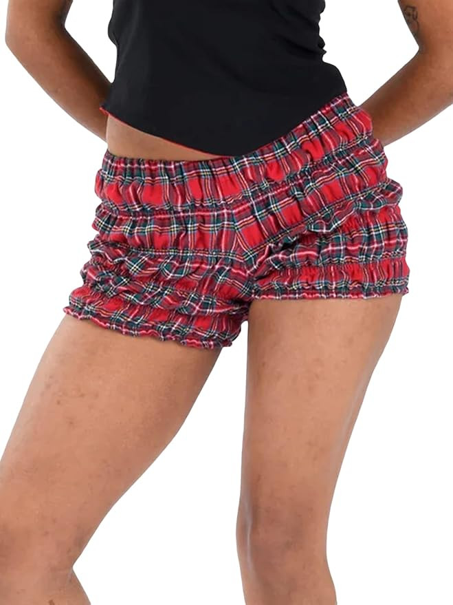 Women Y2k Plaid Ruffle Bloomers Gingham Low Waist Layered Boxer Shorts Cute Lounge Sleep Micro Sh... | Amazon (UK)
