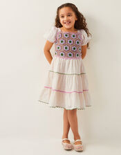 Crochet Broderie Puff-Sleeve Dress Ivory | Monsoon (UK)