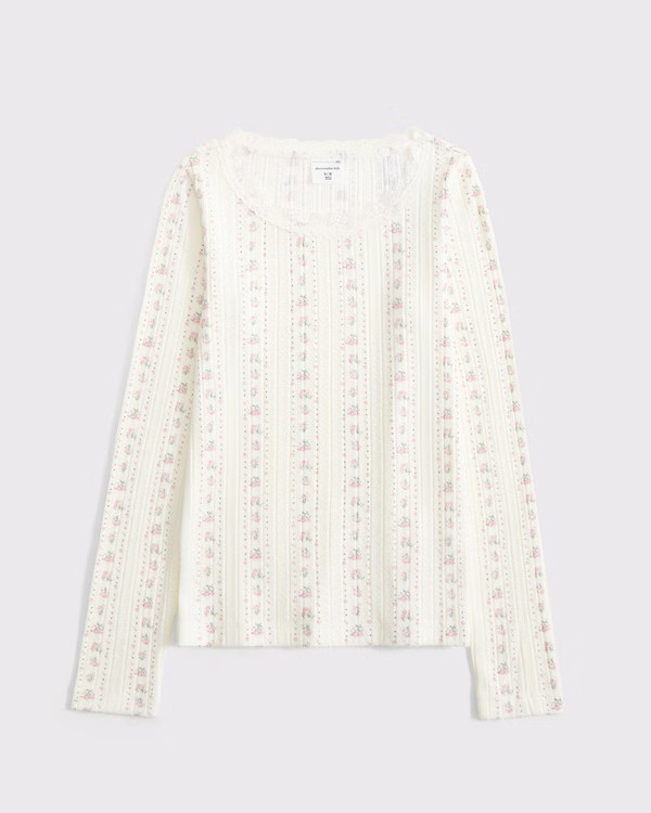 long-sleeve pointelle lace-trim top | Abercrombie & Fitch (US)