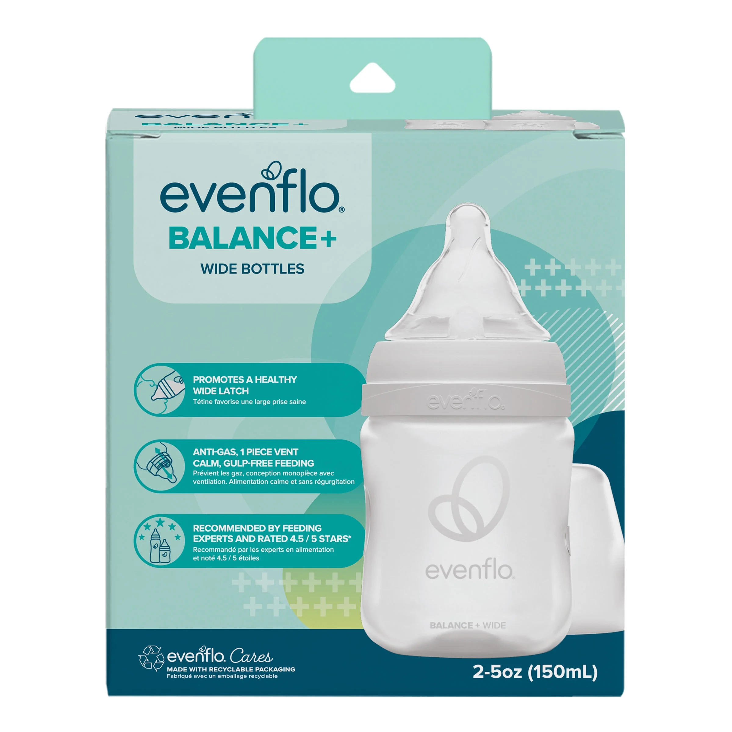 Evenflo Balance Wide Neck Baby Bottles Clear and White 5oz, 2 Count | Walmart (US)