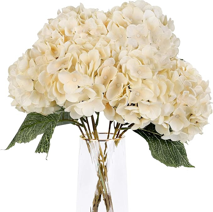 Artificial Flowers Silk Hydrangea Flowers with 5 Big Heads Fake Flower Bunch Bouquet for Home Wed... | Amazon (US)