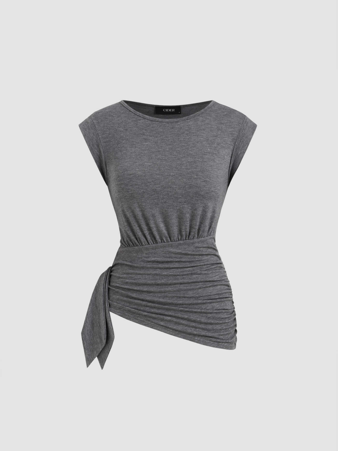 Round Neckline Ruched Asymmetrical Hem Tank Top | Cider