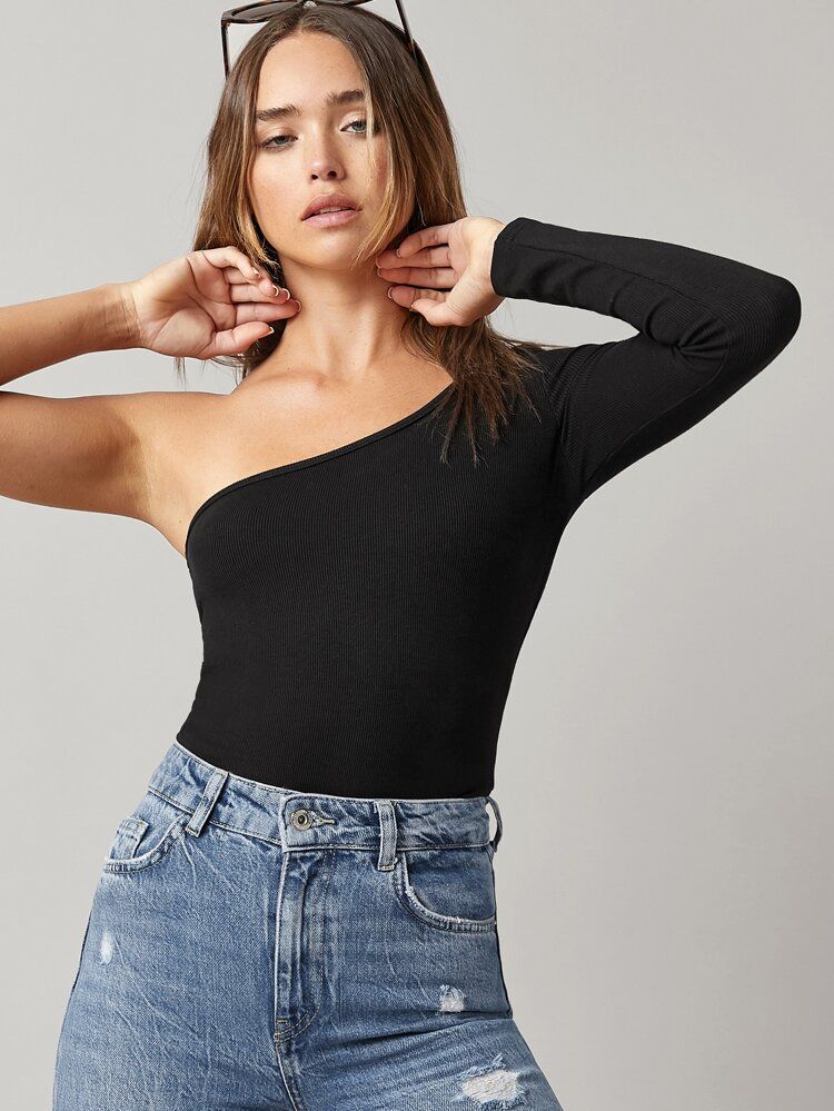 SHEIN BASICS One Shoulder Fitted Top | SHEIN