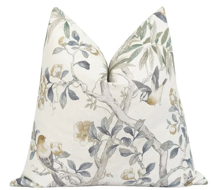 Augusta Putty Floral Bird Pillow | Land of Pillows