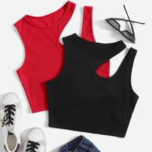 pcs Solid Asymmetrical Neck Tank Top | SHEIN