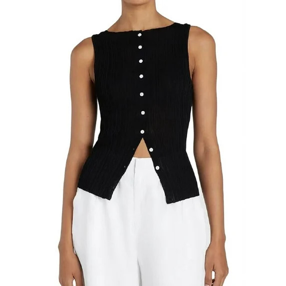 Women Button Down Vest Ribbed Sleeveless Cardigan Tank Top Y2k Crewneck Slim Fit Knit Vest Tops G... | Walmart (US)