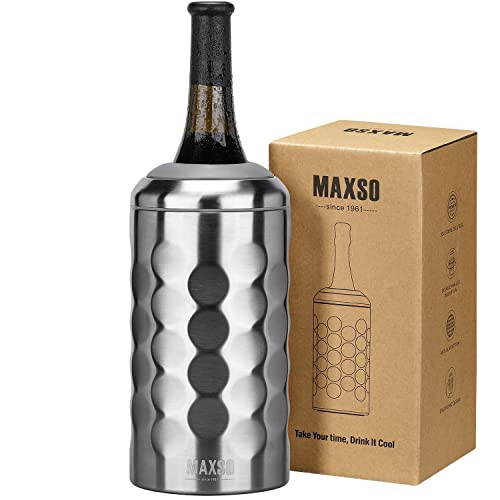 MAXSO Wine Chiller Bucket, Portable 750 ml Champagne & Wine Bottle Cooler Keep Wine & Beverages Cold, Stainless Steel Vacuum Insulated Wine Gifts for Wine Lovers - Silver | Amazon (US)