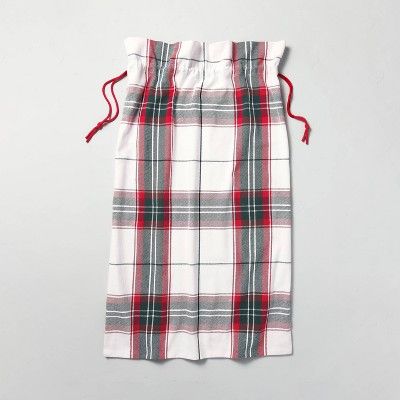 Holiday Plaid Fabric Gift Sack Red/Green - Hearth &#38; Hand&#8482; with Magnolia | Target