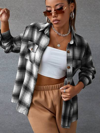 Plaid Button Through Overshirt | SHEIN