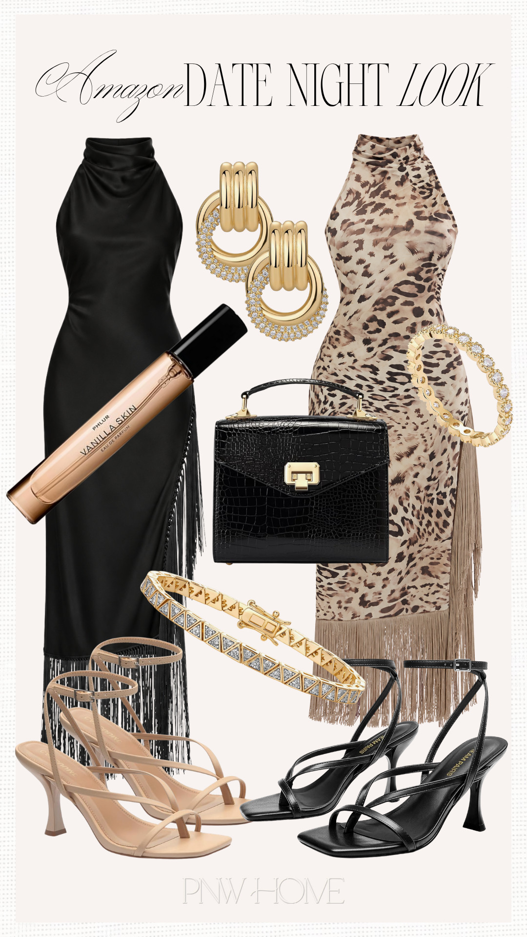Loving these Amazon finds for a date night look!

date night outfit, wedding guest looks, wedding guest outfit, fall fashion, fall style, fall looks, fringe dresses, flapper inspired dresses, halter top dresses, black dress, little black dress, LBD, leopard print dress, animal print dress, black handbag, sparkly jewelry, gold earrings, ring, bracelet, roll on perfume, women's fragrance, black shoes, tan shoes, strappy sandals, high heeled sandals 

 #LTKgrwm #LTKootd #LTKWedding