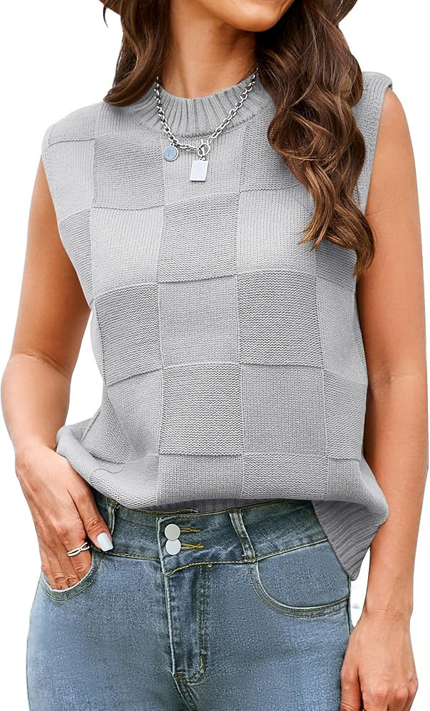 Women's Sweater Vests Crew Neck Sweater Sleeveless Sweater Tops Casual Knit Tops Tank Solid Vests | Amazon (US)