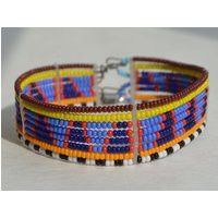 Southwestern Hand Woven Colorful Rainbow Orange Red Blue White Black Seed Glass Bead Bangle Bracelet 7.5 | Etsy (US)