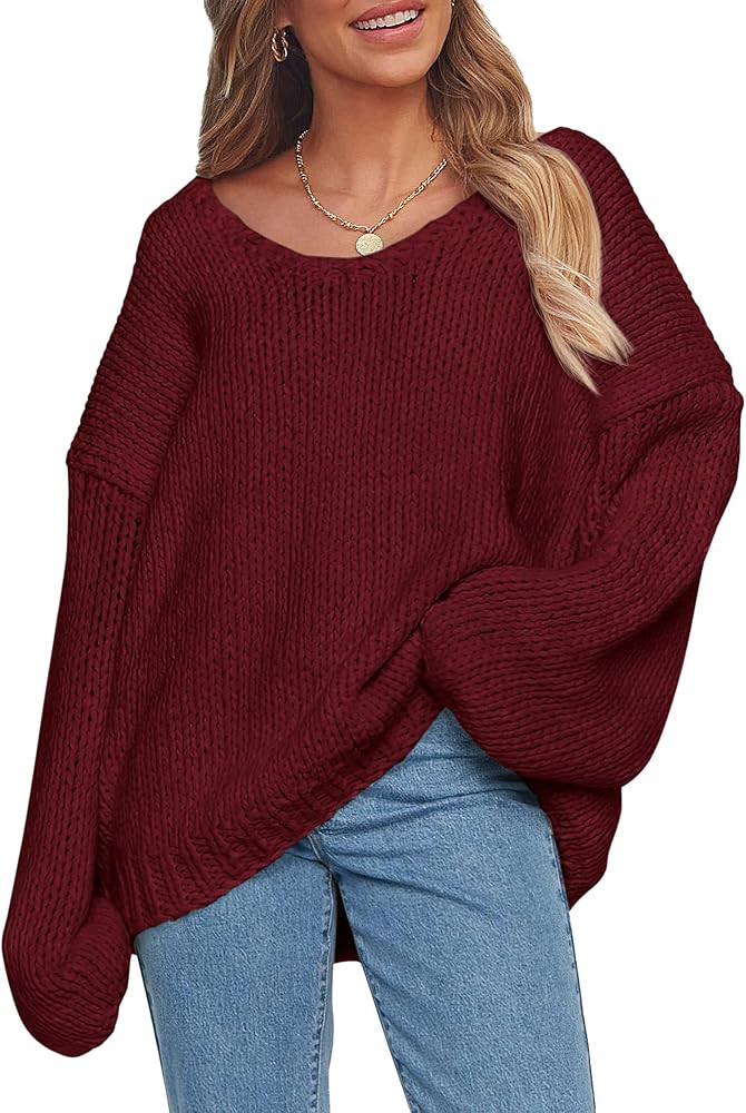 PRETTYGARDEN Womens Fall Sweaters 2024 Chunky Loose Long Sleeve V Neck Oversized Dressy Casual Kn... | Amazon (US)