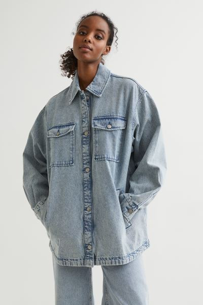 Oversized Denim Shacket Denim Jacket Blue Jacket Spring Jacket Pastel Spring Outfits Budget Fashion | H&M (US + CA)