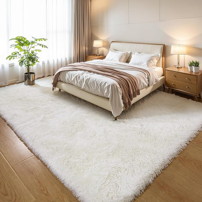 KCHOWUA Cream White Fluffy Area Rugs for Bedroom, 6x9 Machine Washable Plush Furry Fuzzy Rug for ... | Amazon (US)