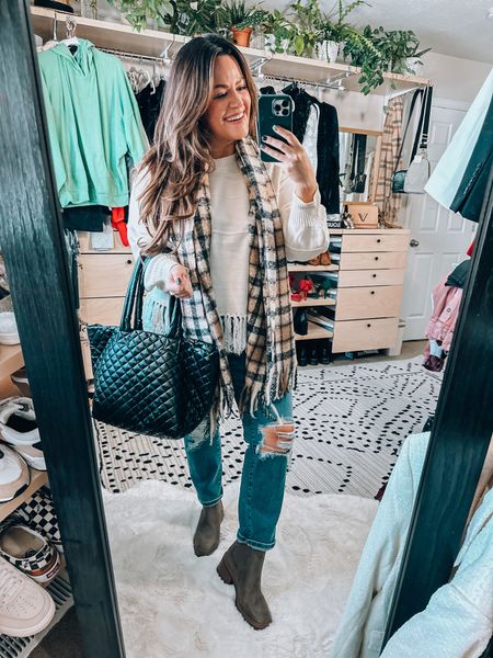Pink lily midsize winter comfy outfit try on code: 20TARYN 

Wearing an xl in this cream tassel sweater
Quilted tote bag 
Plaid scarf 
Chunky Chelsea boot tts 


#LTKFind #LTKSeasonal #LTKcurves