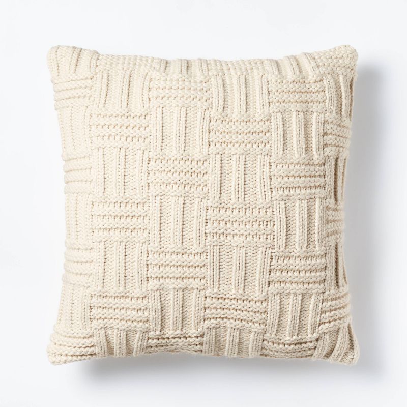 Oversized Basket Weave Knit Square Throw Pillow Cream - Threshold™ designed with Studio McGee | Target