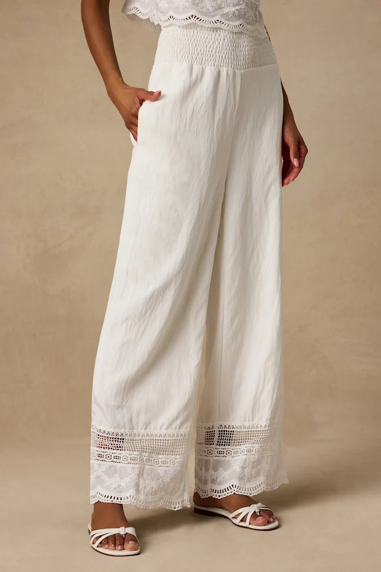 Parisa White Cotton Crochet Lace Wide-Leg Pants | Lulus