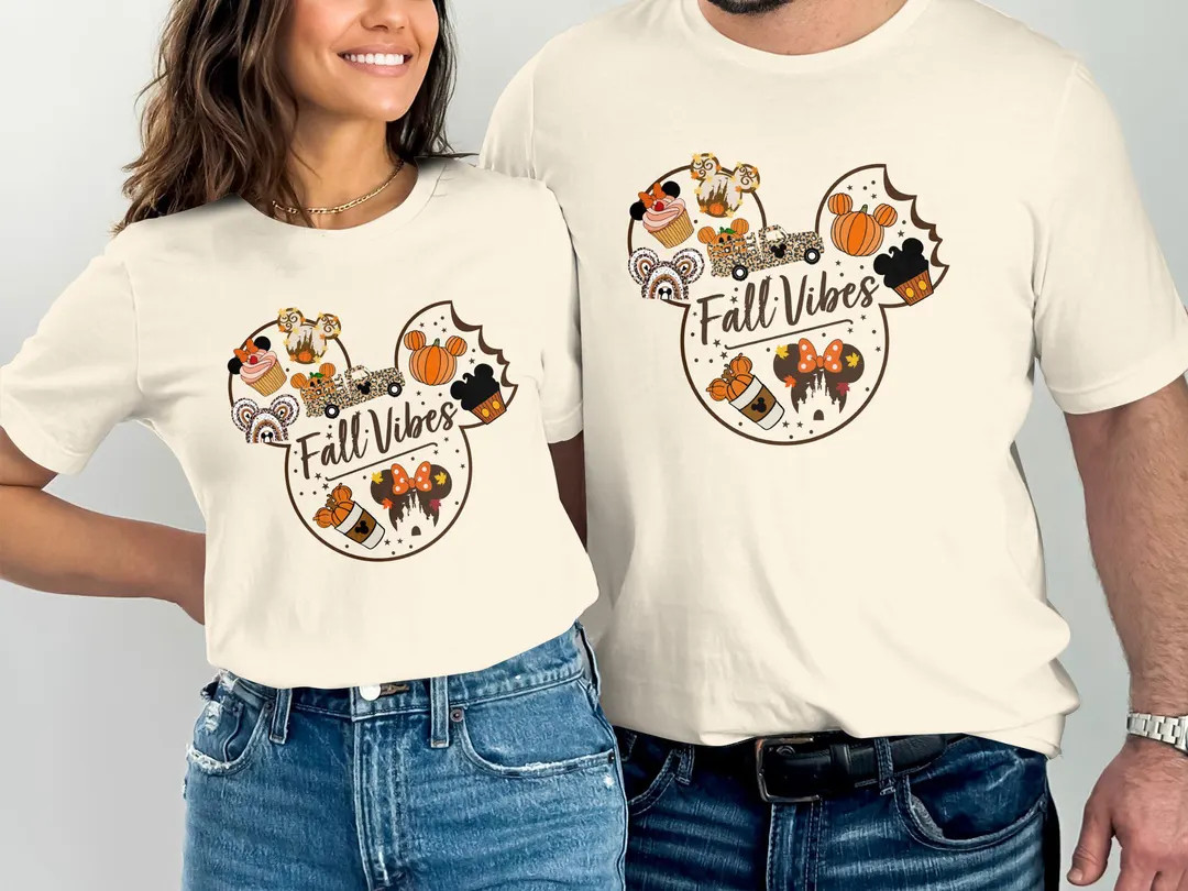 Fall Vibes T-shirt Cute Autumn Mickey Ears Pumpkin Graphic Tee Halloween Disney Fall Season Shirt... | Etsy (US)