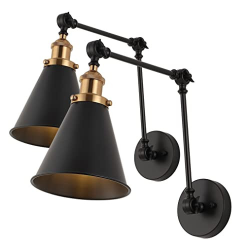 JONATHAN Y JYL7462A-SET2 Rover 7" Farmhouse Industrial Adjustable Arm Metal LED Wall Sconce Rustic Bohemian 2700K 4W Bulb for Entryway Lobby Kitchen Bathroom Bedroom Hallway, Black (Set of 2) | Amazon (US)
