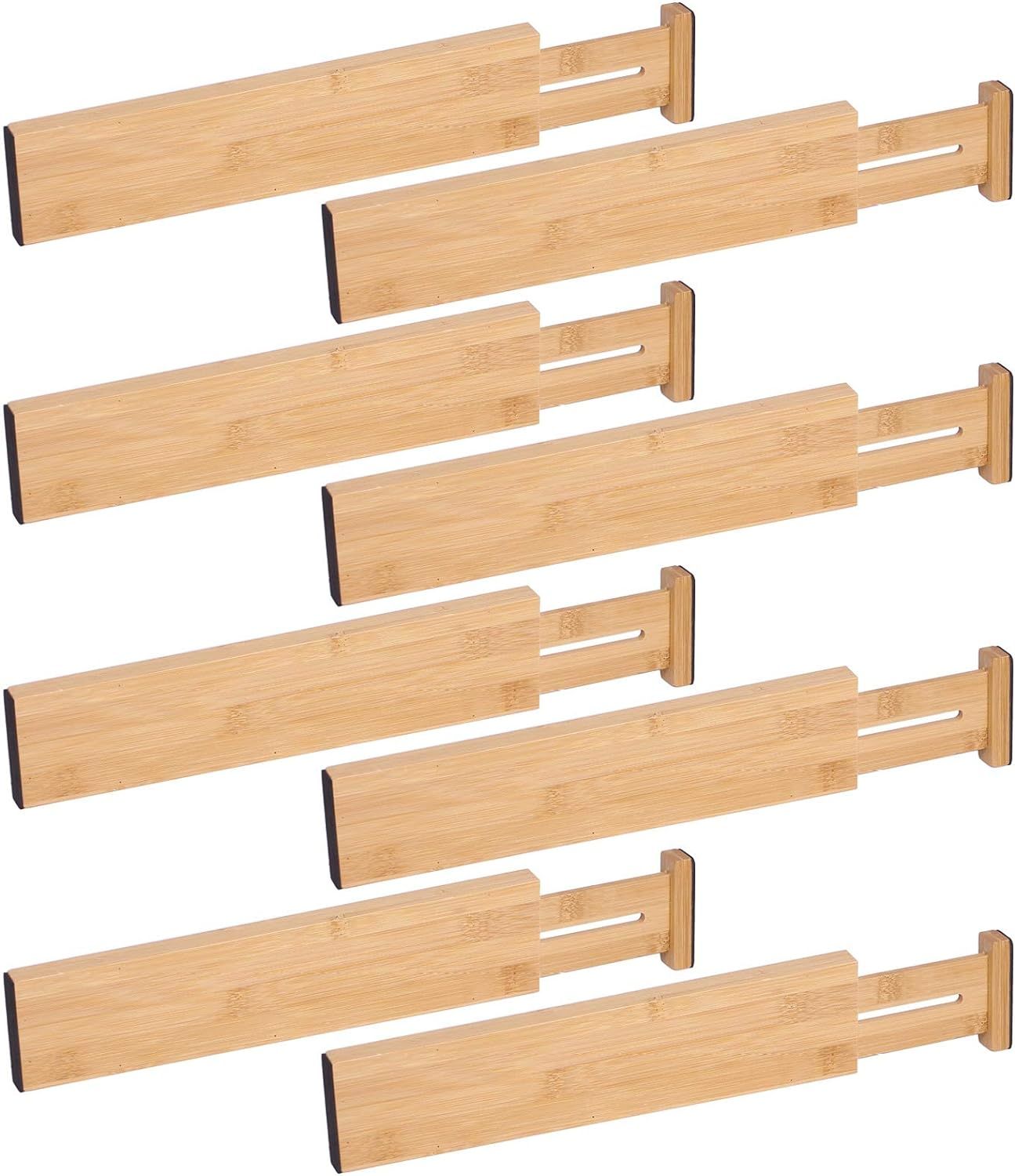 8 Pack Bamboo Adjustable Dresser Drawer dividers Organizers, Expandable Drawer Organization Separ... | Amazon (US)