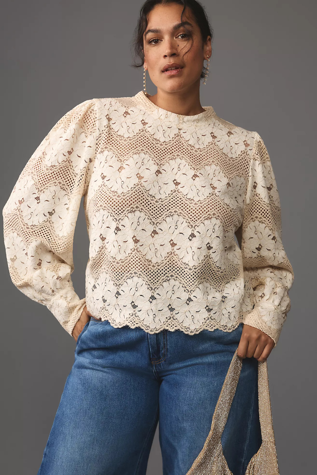 Dolan Left Coast Mock-Neck Lace Blouse | Anthropologie (US)