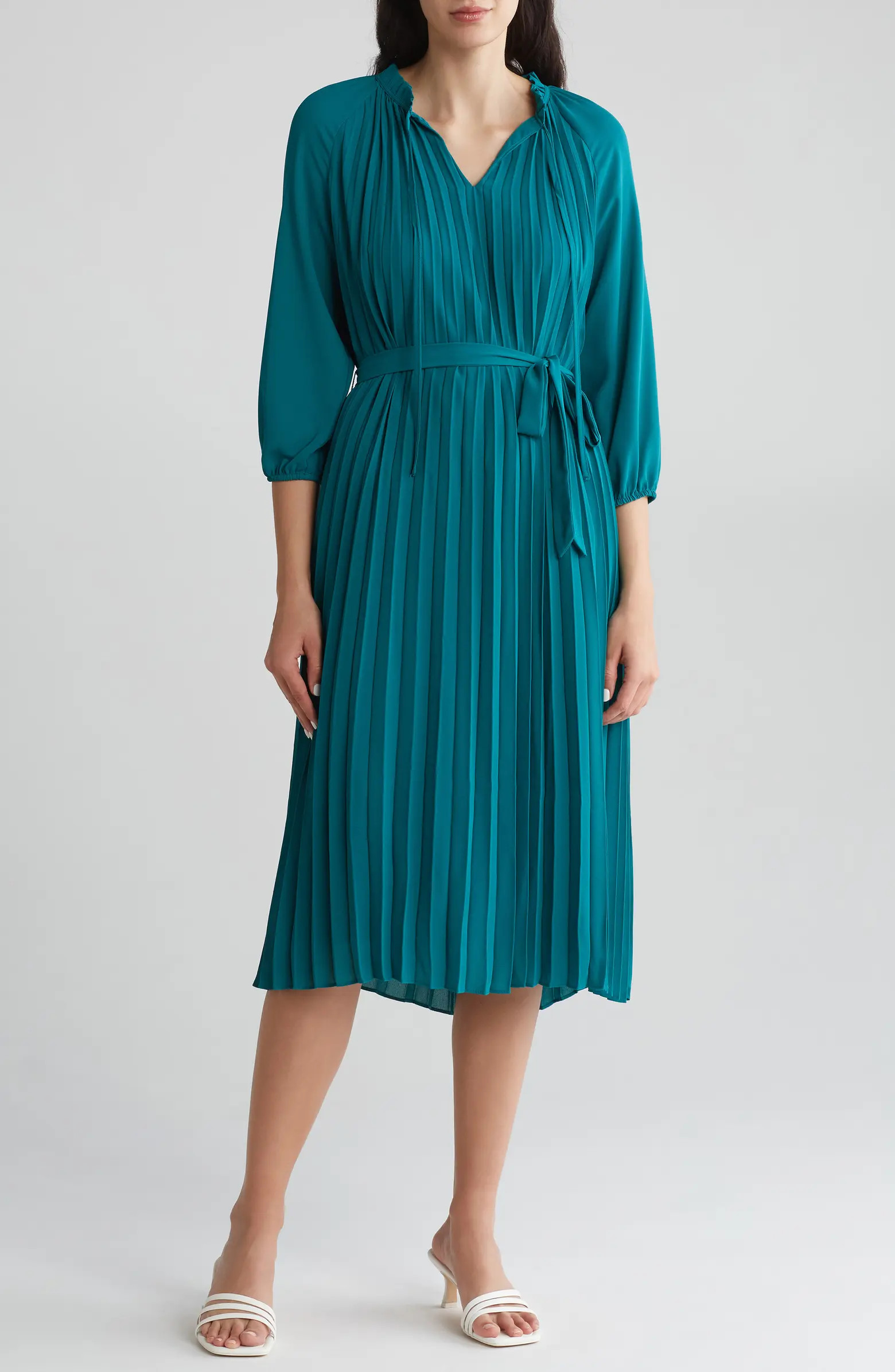 Tie Waist Pleated Midi Dress | Nordstrom Rack