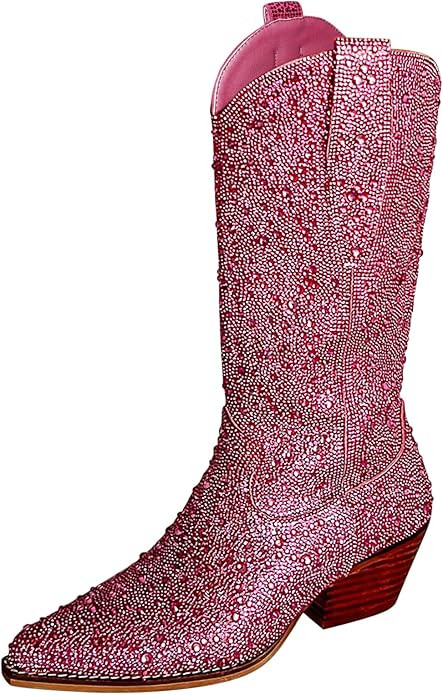 MUCCCUTE Women's Rhinestone Cowboy Boots Cowgirl Western Boots Sparkly Pointed Toe Side Zipper Kn... | Amazon (US)